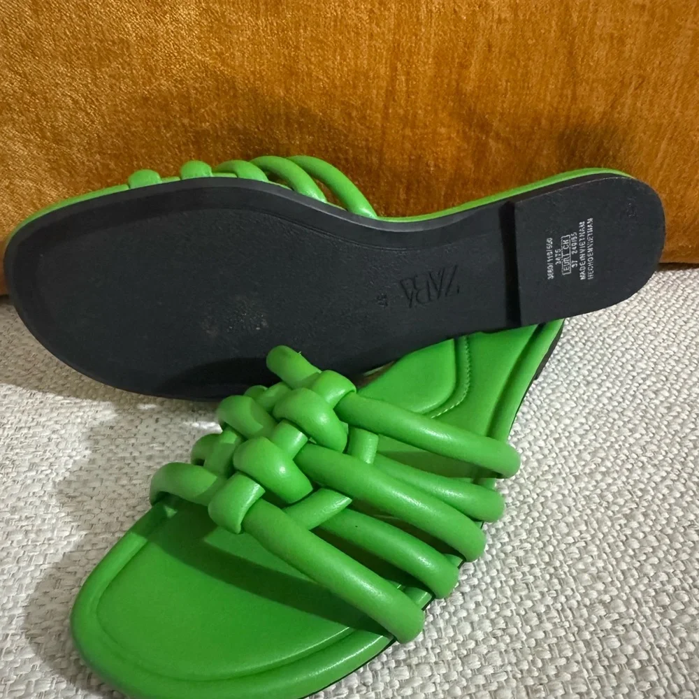 Zara Bright Green Braided Slide Sandals - Women's - Picture 4 of 4